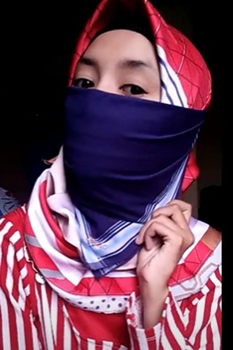the girl uses the hijab then cleave gag and uses a handkerchief mask 2